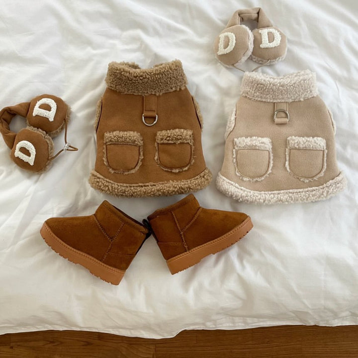 Plush Shearling Reversible Dog Vest with Harness D-Ring