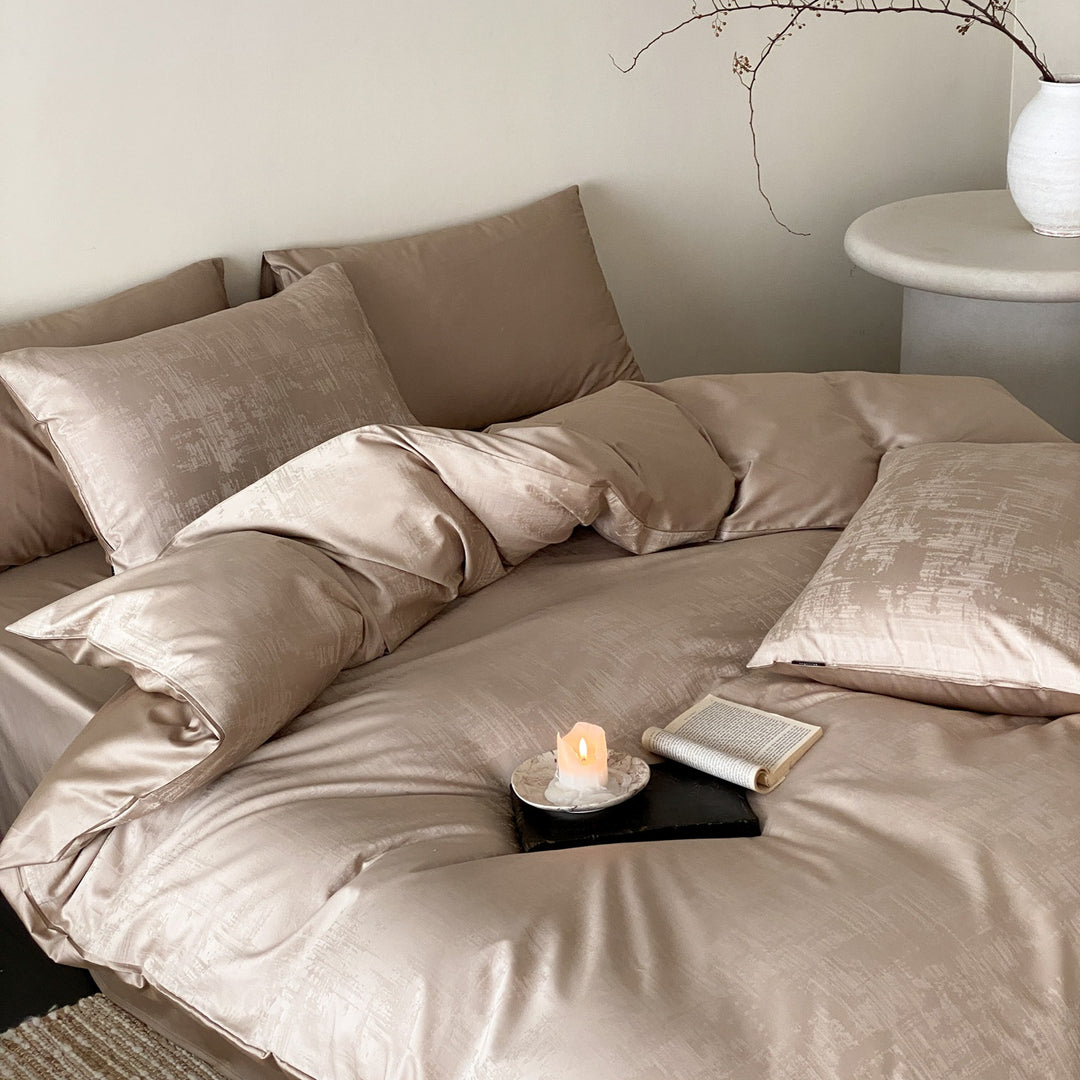 Floral Jacquard Reversible Duvet Cover Set with Silky Sateen Finish
