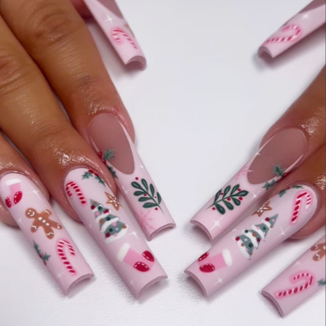 Festive Holiday-Themed Long Press-On Nails Stornfield