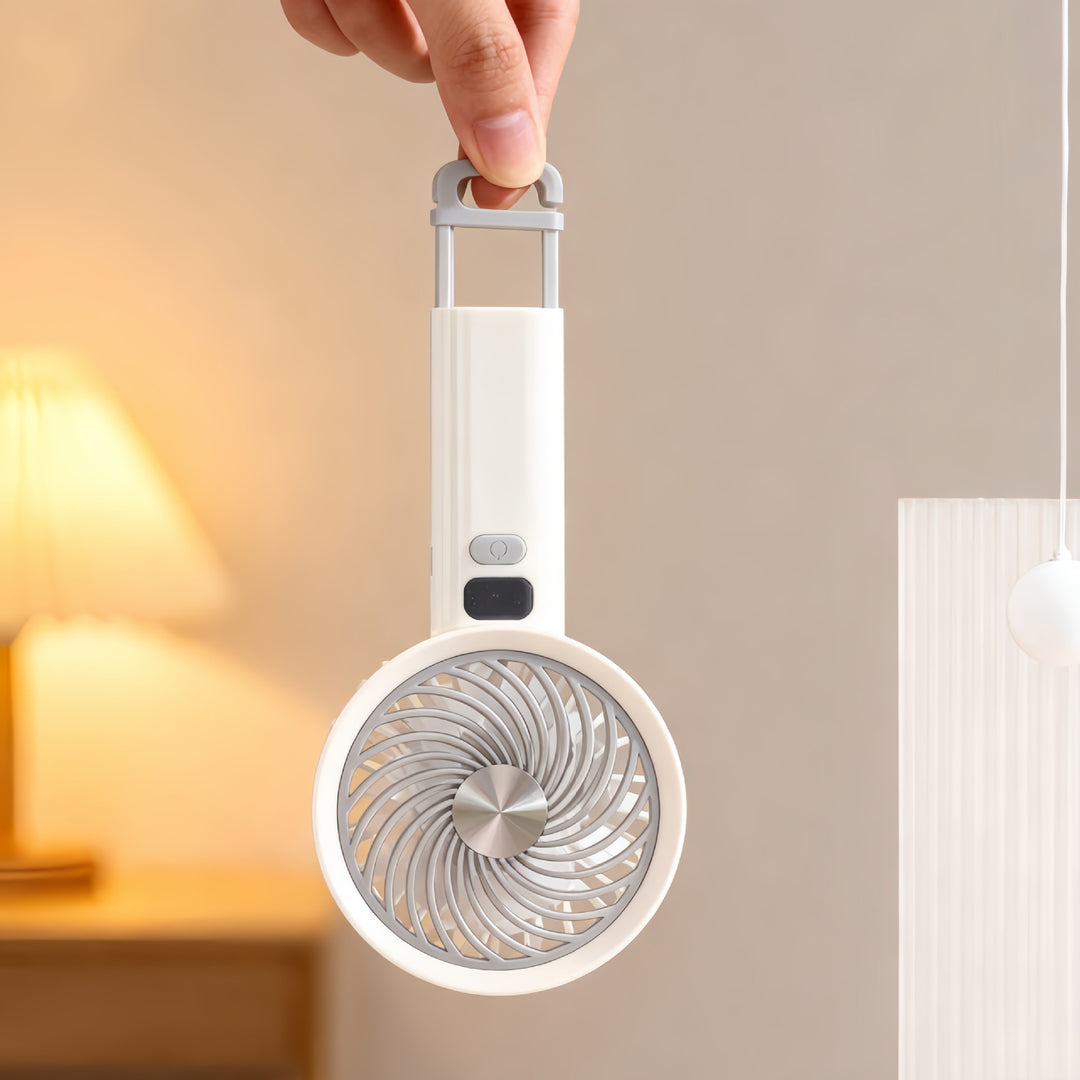 Ladies Portable Hand Fan with LCD Temperature Display and Rechargeable Battery Stornfield
