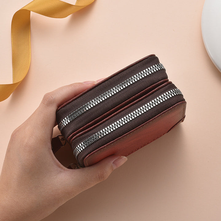 Zippered Leather Card Holder Wallet