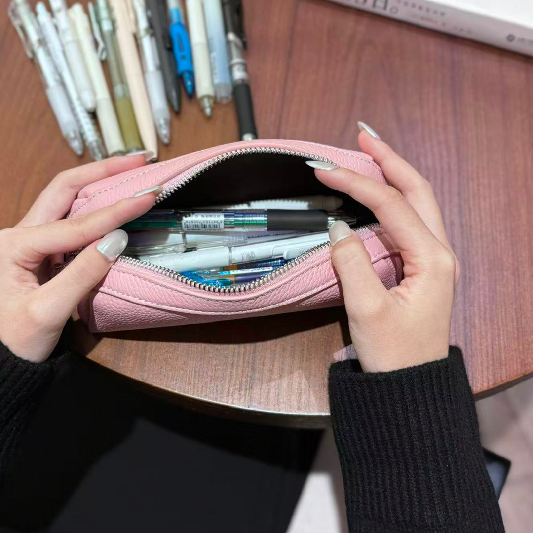 Premium Textured Leather Zippered Pencil Case