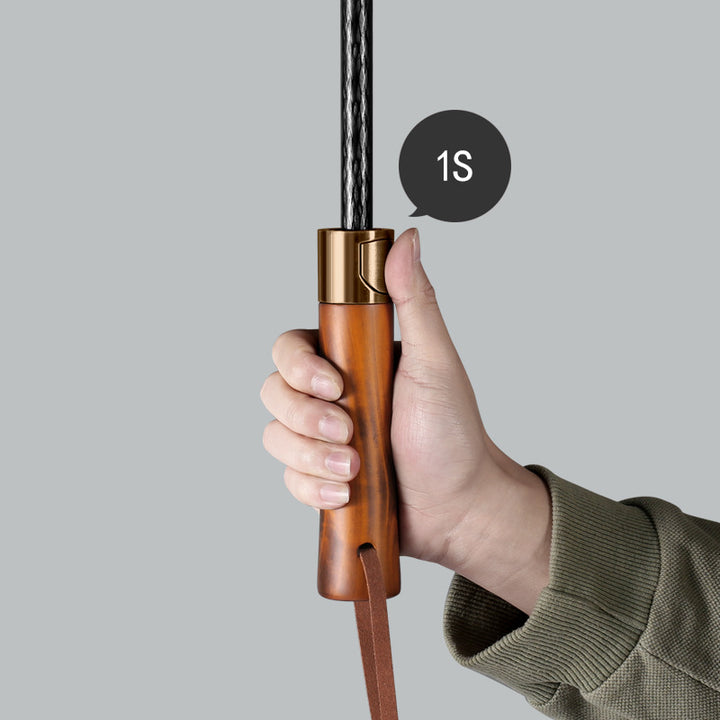 Ladies elegant automatic folding umbrella with ergonomic wooden handle Stornfield