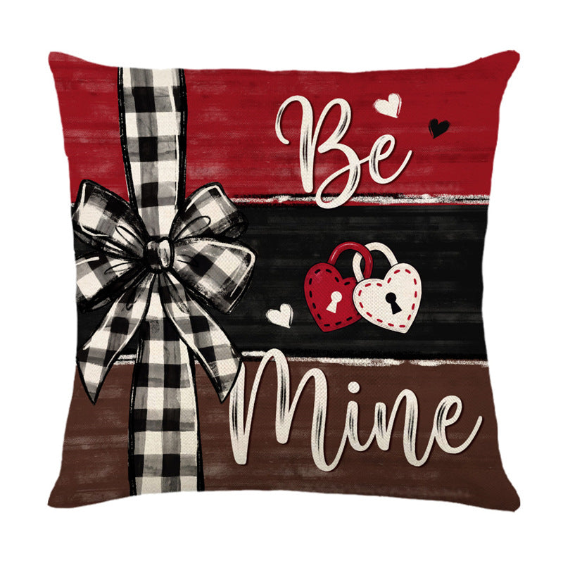 Decorative Cotton-Linen Valentine's Heart and Rose Print Square Throw Pillow Cover with Hidden Zipper