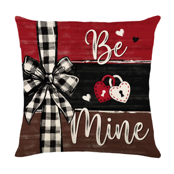 Decorative Cotton-Linen Valentine's Heart and Rose Print Square Throw Pillow Cover with Hidden Zipper