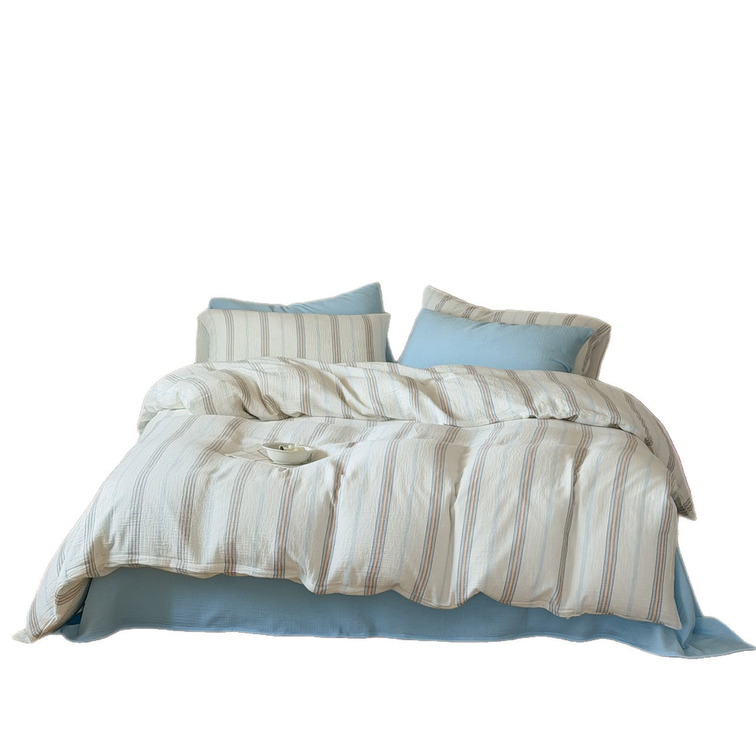 Striped Textured Cotton-Linen Duvet Cover Set with Pillow Shams