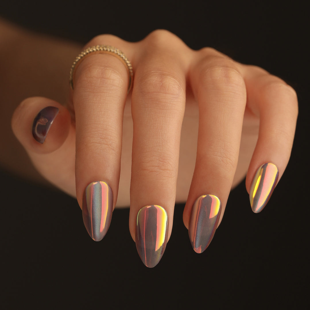 Shiny stiletto nails with exciting design Stornfield
