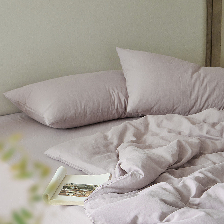 Light bed linen set made of washed linen-cotton blend with a natural texture