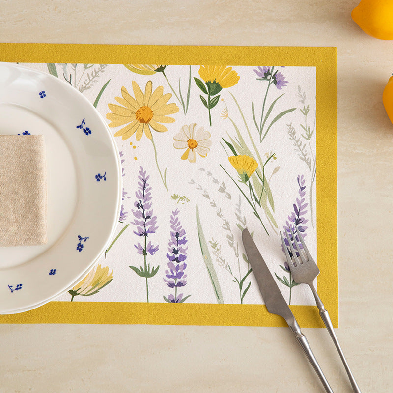 Printed rectangular placemat made of cotton blend with floral illustration print and contrast border Stornfield