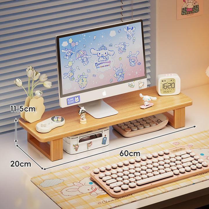 Bamboo Monitor Stand Riser with Under-Shelf Storage Organizer