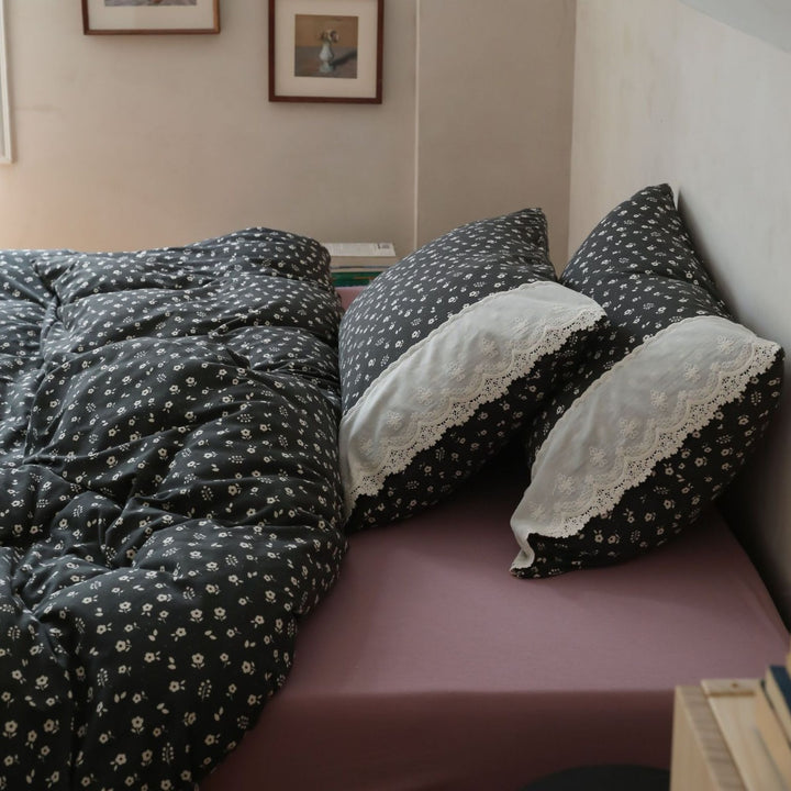 Floral Microcotton Duvet Cover Set with Lace-Trim Pillow Shams