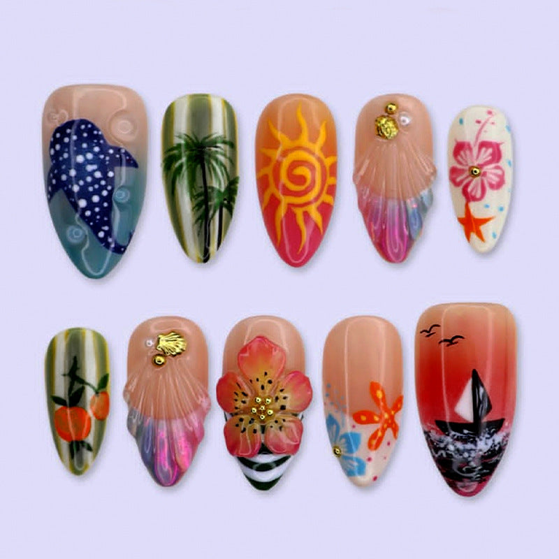 Artistic Coastal Themed Press-On Nail Set Stornfield