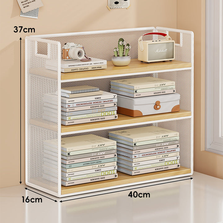 Mesh Tiered Desktop Organizer Shelf with Handle Cutouts