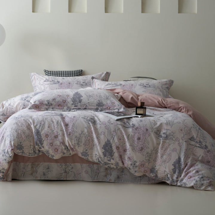 Bedding set made of cotton percale with geometric check pattern, breathable and easy to iron