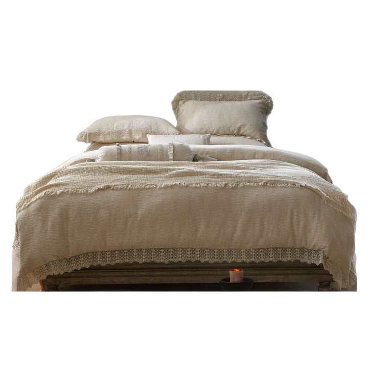 Washed Linen-Blend Gauze Duvet Cover Set with Crochet Lace Hem and Tied Bolster