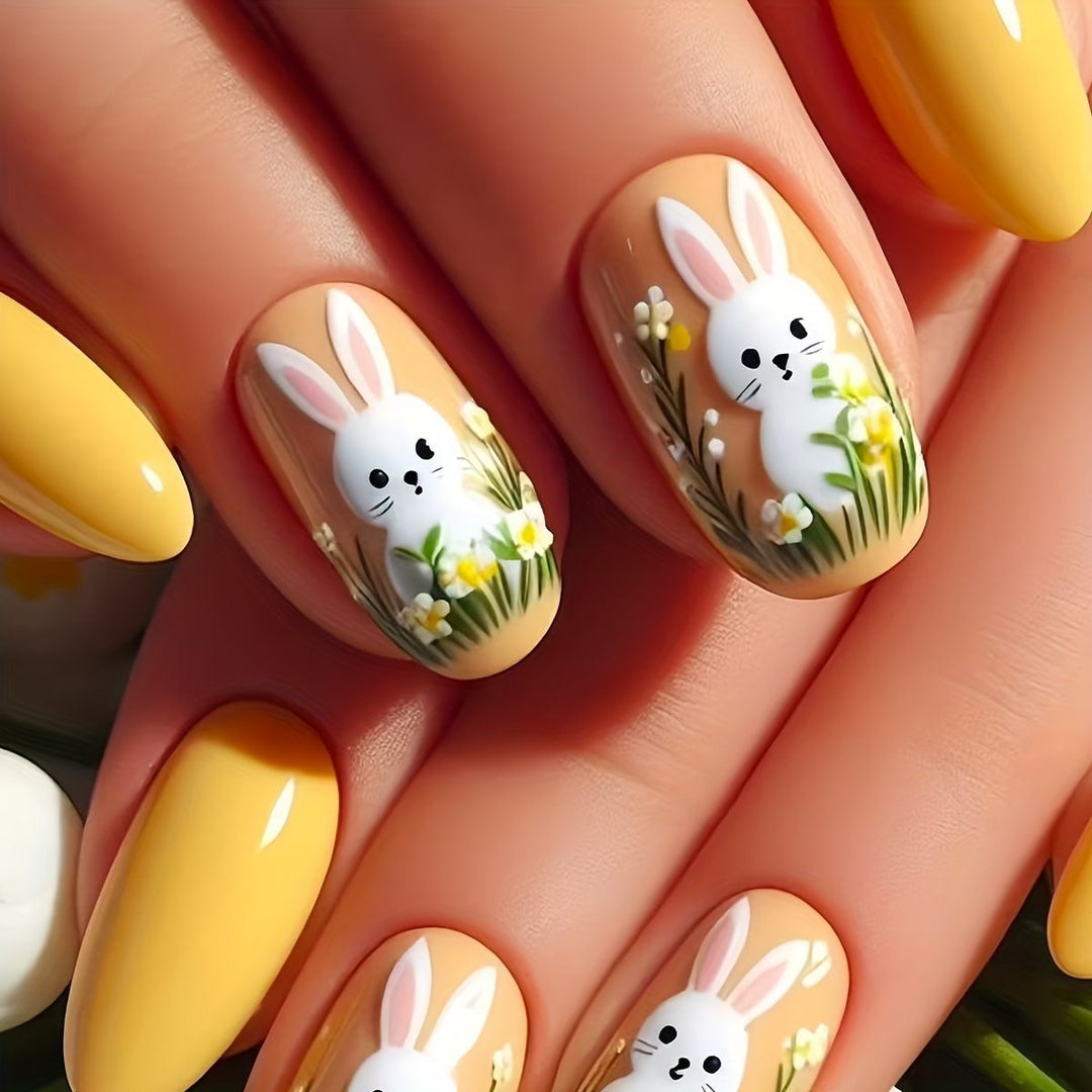 Artistic Bunny-Themed Press-On Nail Art Set Stornfield