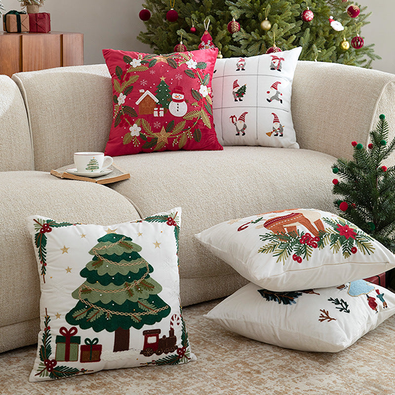 Embroidered Christmas cushion cover with reindeer and pine branch motif Stornfield