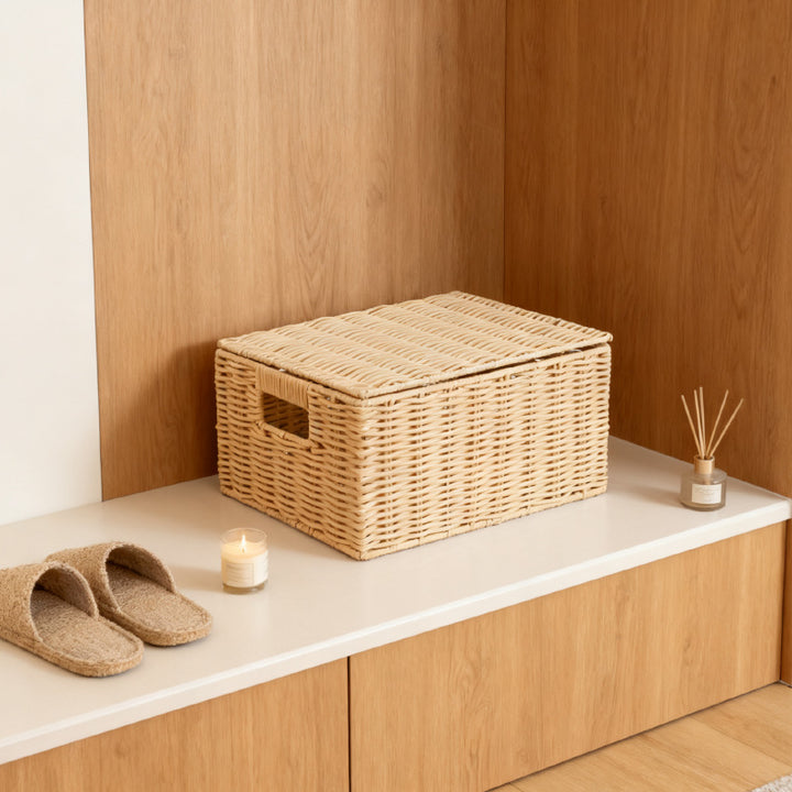 Women's storage basket made of woven material with integrated lids Stornfield