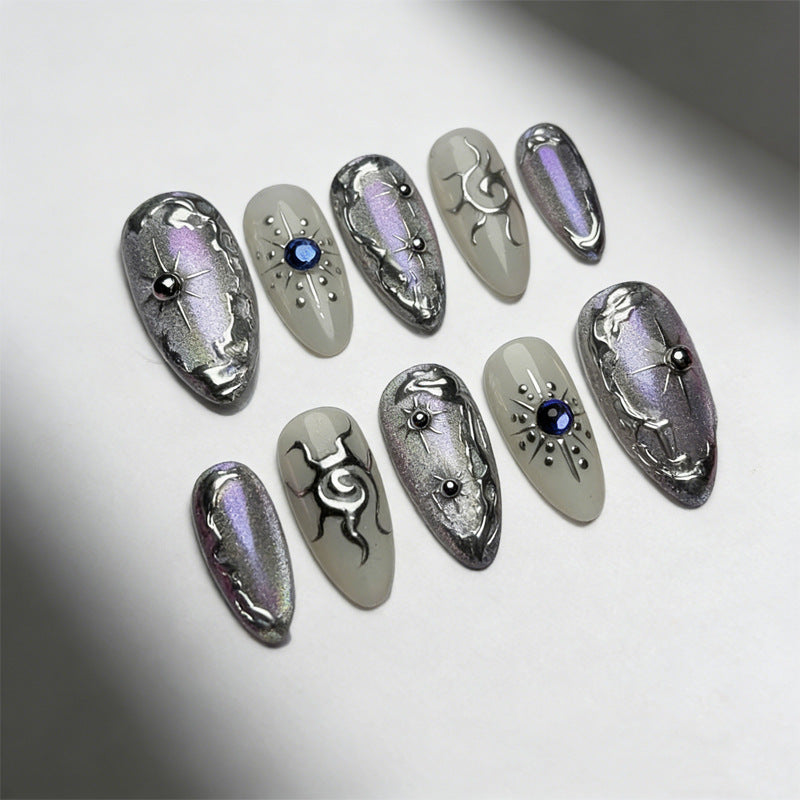 Acrylic nail set with holographic accents and elegant embellishments Stornfield
