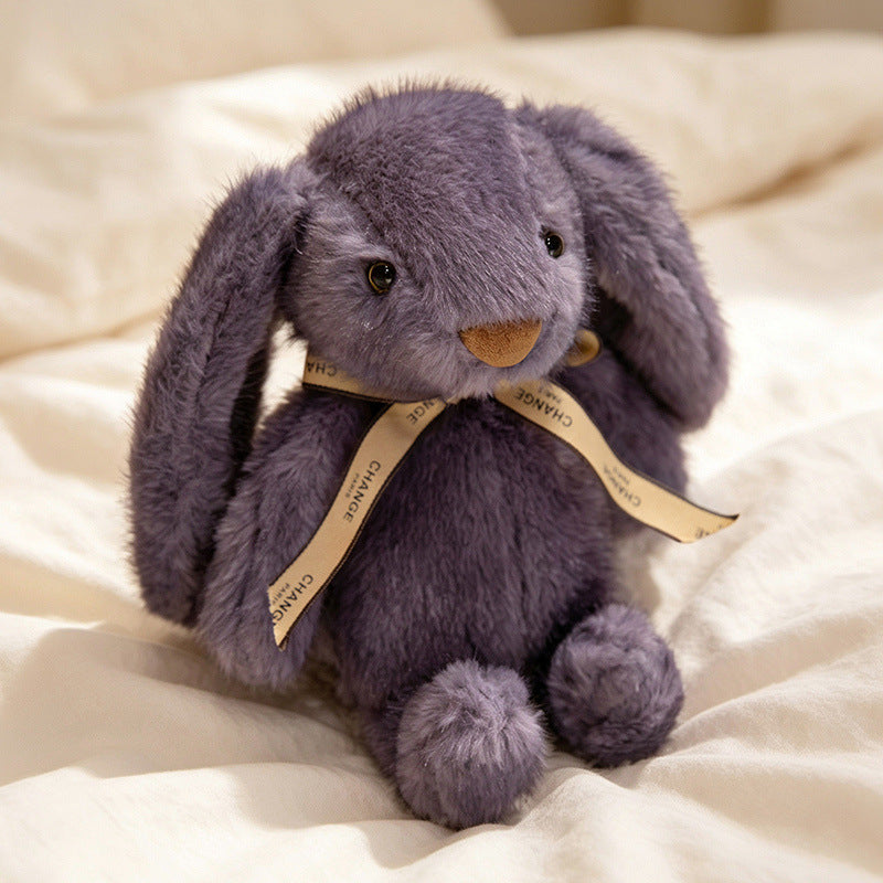 Squat Plush Bunny Cuddle Doll with Long Dropped Ears, Weighted Base & Grosgrain Ribbon Stornfield