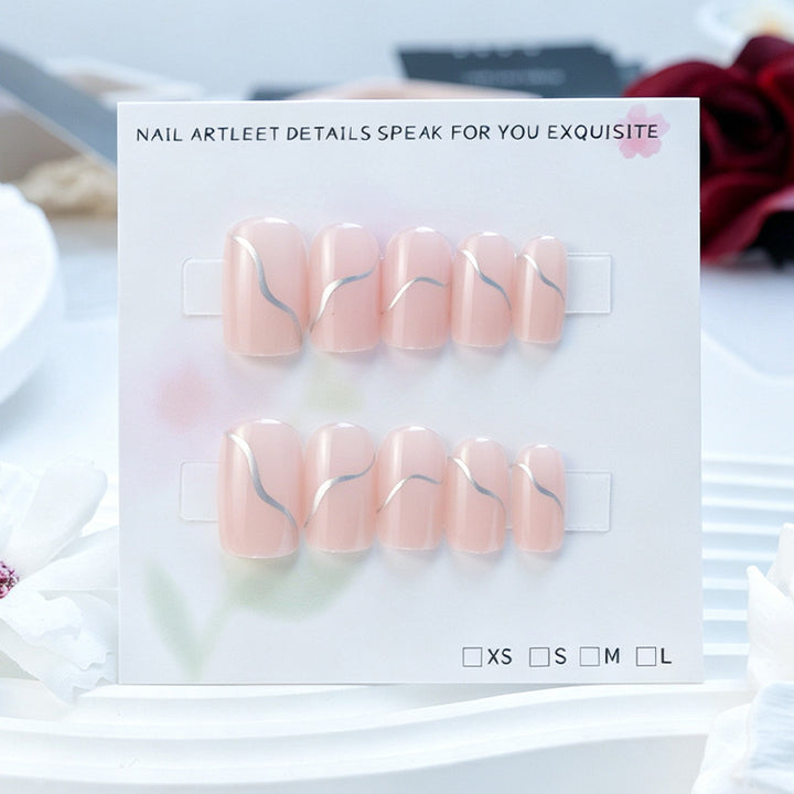 Acrylic nail set with elegant wave lines and shimmering accents Stornfield