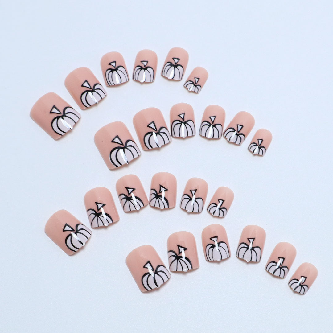 Artistic Pumpkin-Themed Press-On Nail Set Stornfield