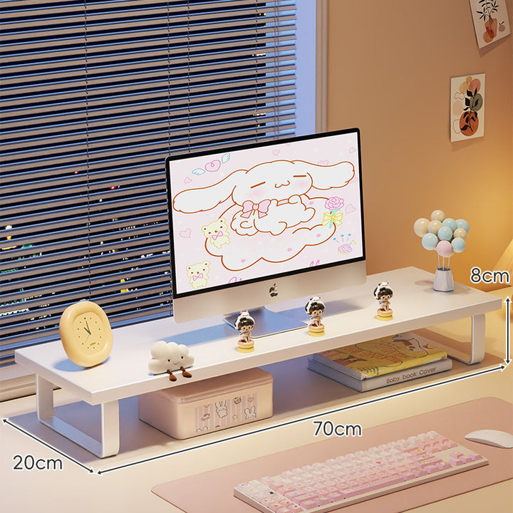 Low-Profile Wooden Monitor Riser with Metal Legs and Under-Shelf Storage