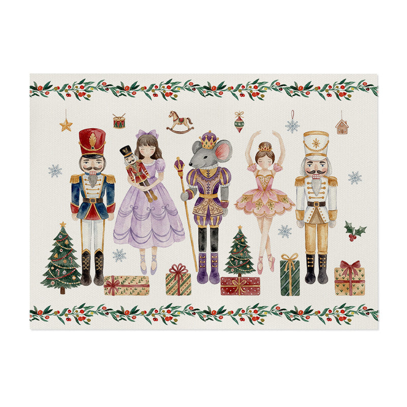Festive Cotton-Linen Holiday Banner Tapestry with Illustrated Pine Trees and 'Merry Christmas' Script