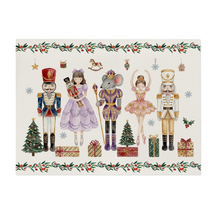 Festive Cotton-Linen Holiday Banner Tapestry with Illustrated Pine Trees and 'Merry Christmas' Script