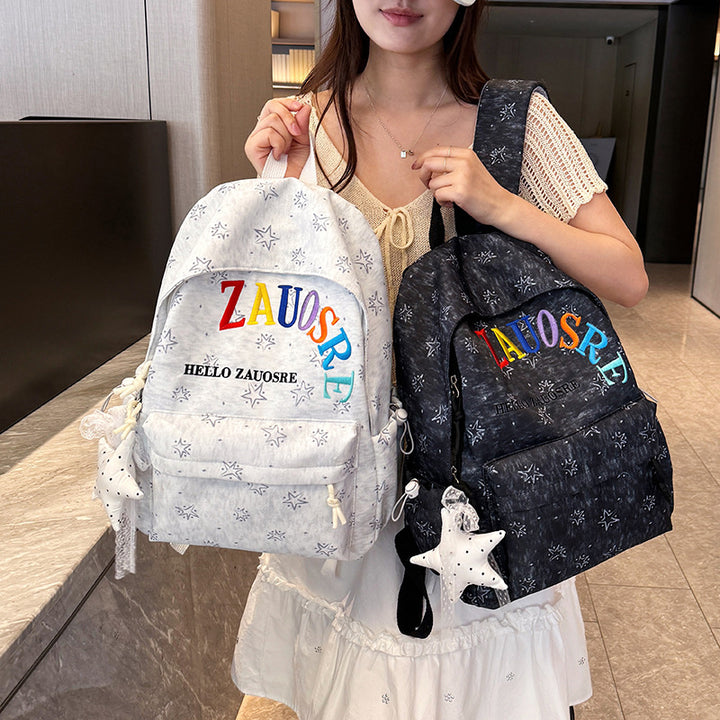 Stylish Star-Embellished Corduroy Backpack Stornfield