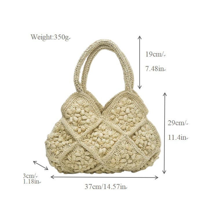 Handmade macrame shoulder bag with playful flower pattern Stornfield