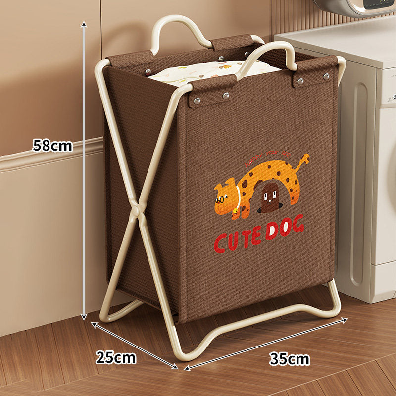 Foldable Canvas Laundry Hamper with Playful Puppy Print and Collapsible Metal Stand