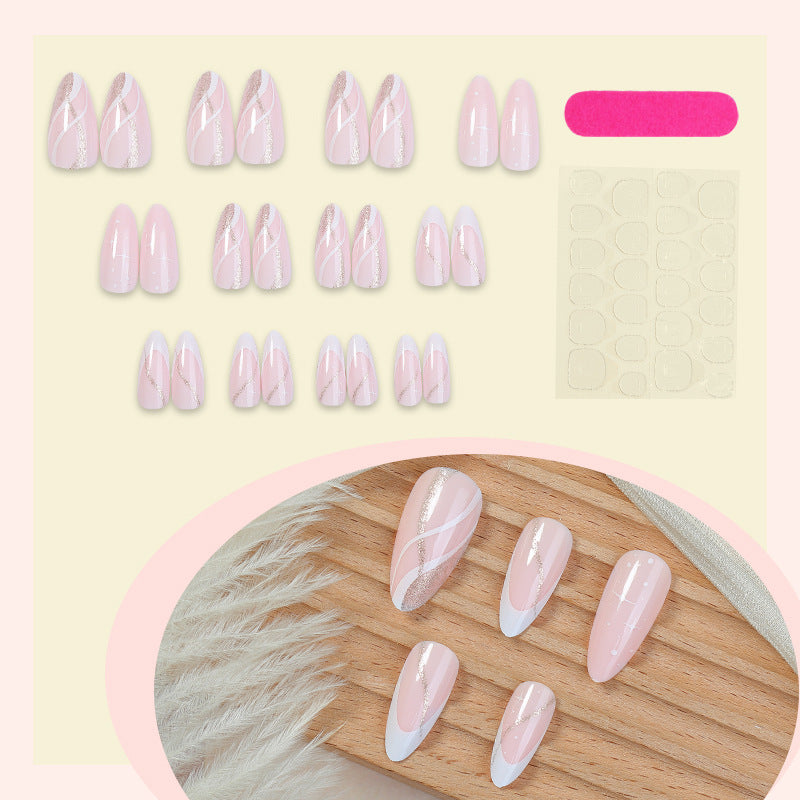 Artificial nail set with elegant marbled tips and glitter accents Stornfield