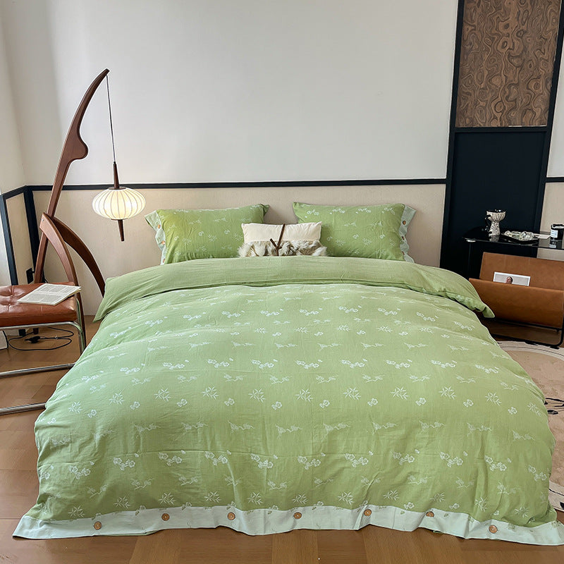 Reversible Cotton Floral Duvet Cover Set with Button Closure & Matching Pillow Shams