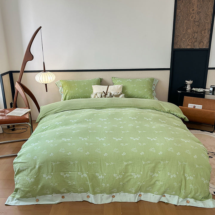 Reversible Cotton Floral Duvet Cover Set with Button Closure & Matching Pillow Shams