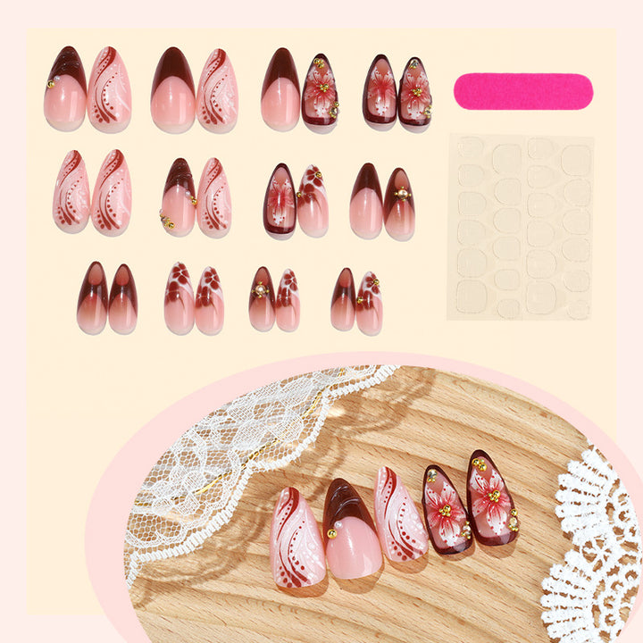 Decorative Press-On Nail Set with Intricate Floral and Ombre Design Stornfield