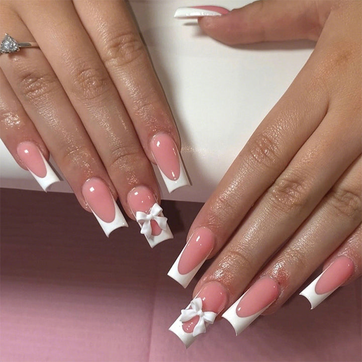 Elegant Press-On Nail Set with Decorative Bows Stornfield