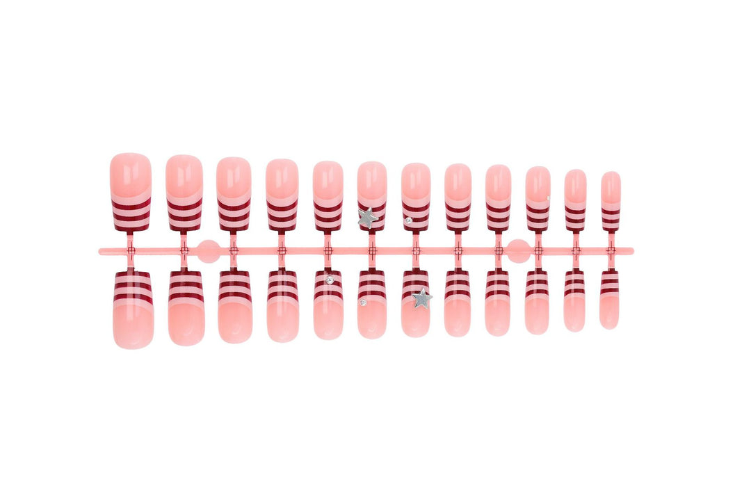 Nail art set with modern stripe design and sparkling stars Stornfield