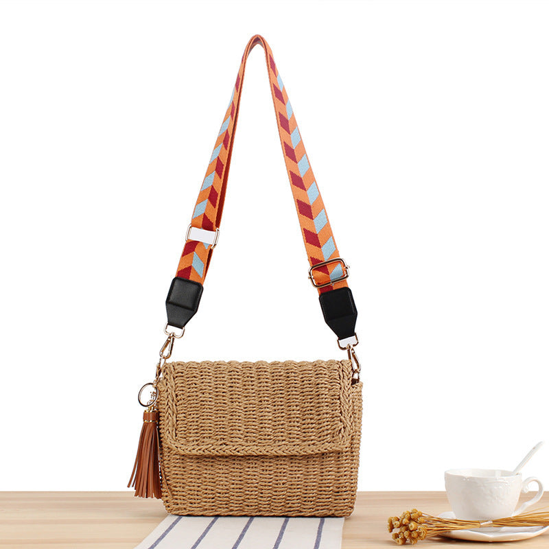 Woven Raffia Shoulder Bag with Decorative Shoulder Strap Stornfield