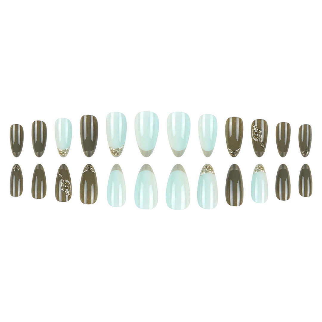 Elegant Stiletto Press-On Nails with Gold Accents Stornfield