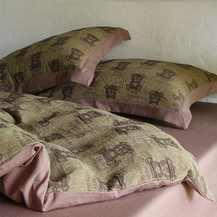 Teddy-Motif Washed Cotton Percale Duvet Cover Ensemble