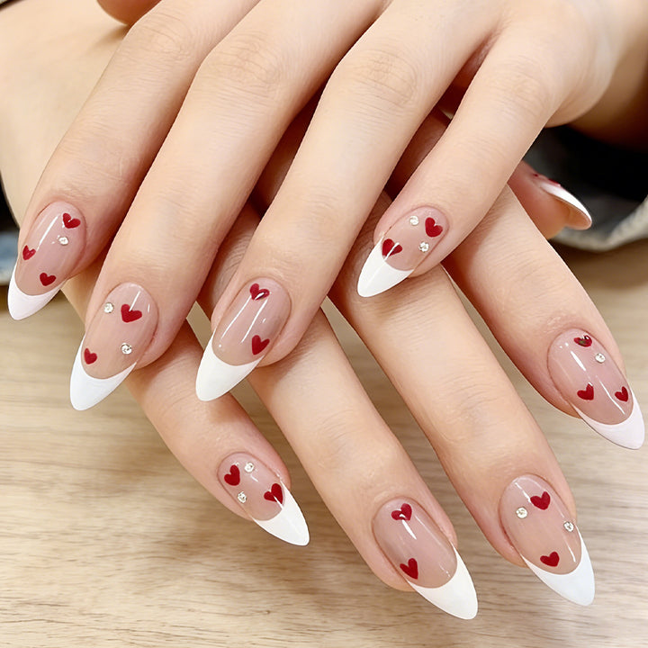 Heart-Embellished Elegant Press-On Nails Stornfield