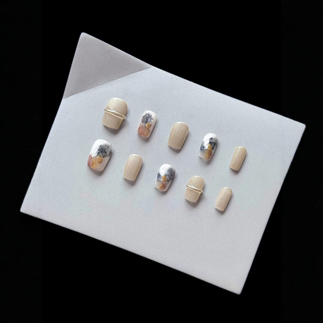 Press-On Nail Art Set with Elegant Marble Design
