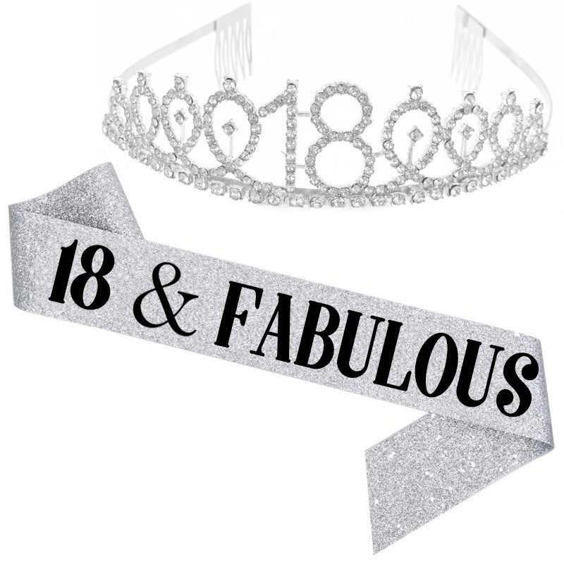 Girl Glittering Birthday Crown and Sash Set Stornfield