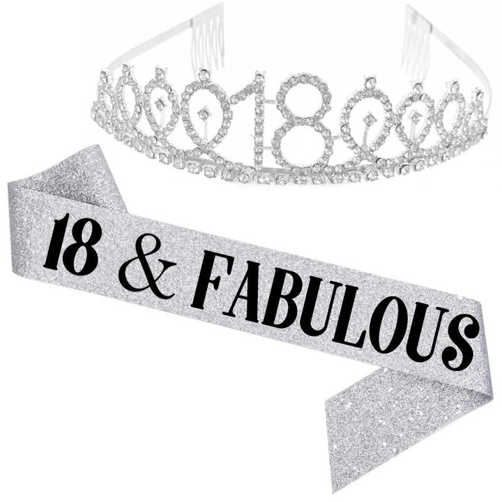 Girl Glittering Birthday Crown and Sash Set Stornfield