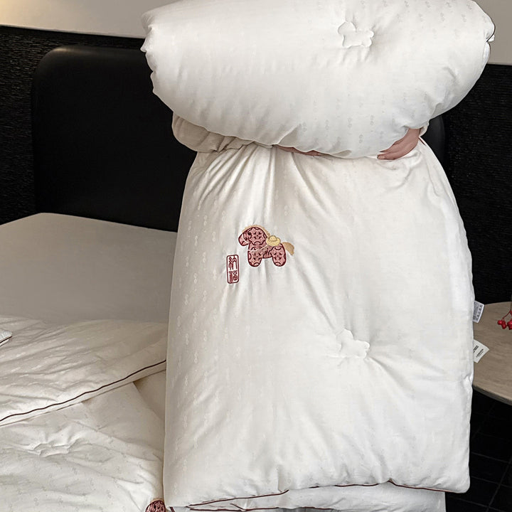 All-Season Down-Alternative Quilted Duvet Comforter with Embroidered Accent