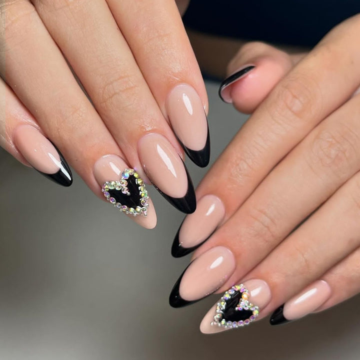 Artistic Press-On Nail Set with Heart and Gem Details Stornfield