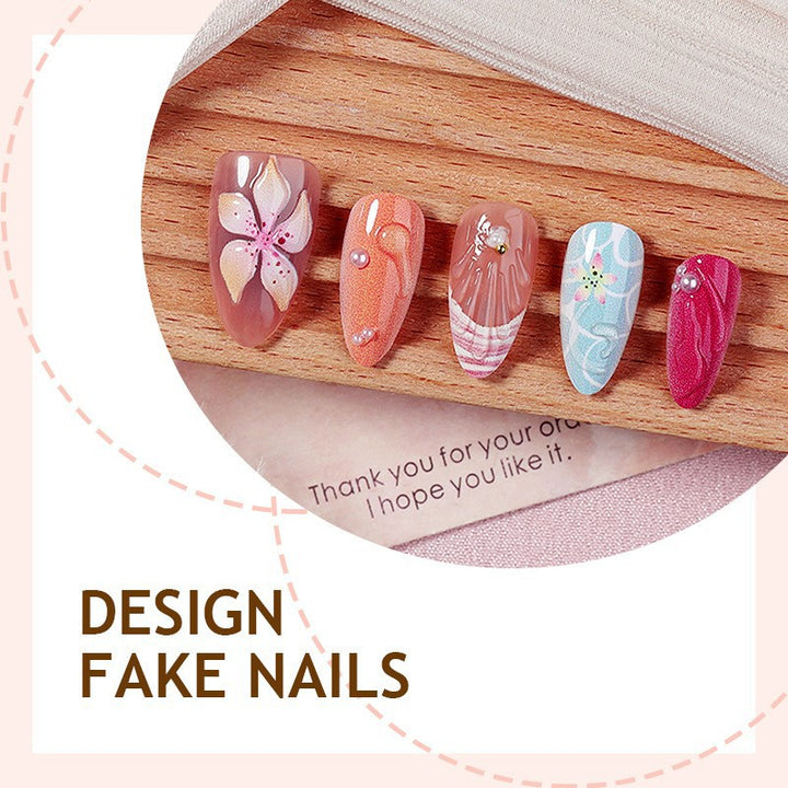 Artificial nail set with floral 3D design and glitter accents Stornfield