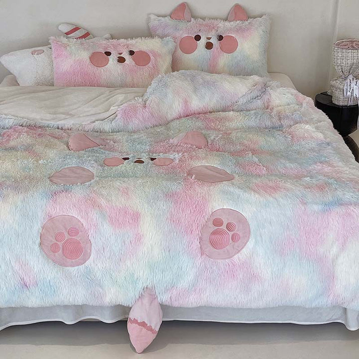 Cozy plush bedding set with 3D ears, heart-shaped eye appliqué, and extra soft microfiber fluff