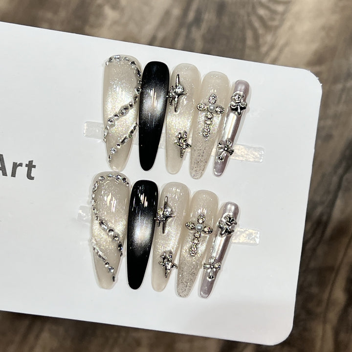 Decorative Stiletto Press-On Nail Set with Starry Accents Stornfield